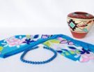 chiffon belt scarf with Jemez pottery and lapis lazuli necklace