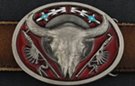 radiant buffalo skull and peace pipes oval western belt buckle