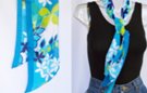 chiffon belt scarf with foliage and flower pattern in shades of blue, spring green and white