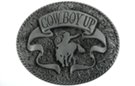 oval pewter and enamel Cowboy Up belt buckle