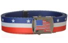 USA flag buckle on red white blue bunting web belt