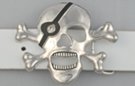 chrome skull and crossbones belt buckle with rhinestone embedded eye patch