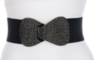 black high waist stretch belt with studded hourglass buckle