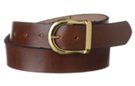 solid cowhide brown leather belt with brass center bar buckle