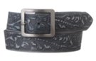 retro black embossed medium wide genuine leather belt and garrison buckle
