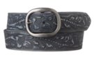 retro black embossed medium wide genuine leather belt and garrison buckle