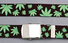 black military web belt with marijuana leaves and buckle