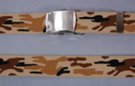 1-1/4" military-style web belt, beige, brown and black camouflage on beige with nickel polish buckle