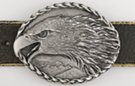 eagle head profile belt buckle with mountain background and braided border