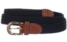 narrow stretch belt, black with gold buckle and tan tabs