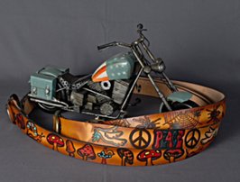 painted leather belts with motorcycle