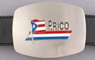 red, white and blue Puerto Rican flag on nickel belt buckle
