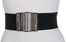 black high waist stretch belt with rhinestones and studs