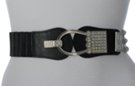 rhinestone black high waist stretch belt with rhinestone chain link