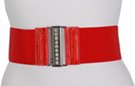 red high waist stretch belt with rhinestones and studs
