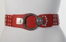red rhinestone high waist stretch belt with hoop and medallion buckle