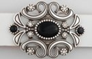 rhinestone and black onyx flower and leaf design belt buckle