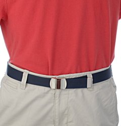 navy blue ribbed nylon belt with red shirt