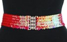 red sequin stretch belt with multi interlocking buckle