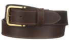 brown single ply leather belt and brass buckle