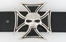 black and chrome iron cross belt buckle with skull
