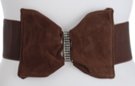 brown suede bow and rhinestone high waist stretch belt