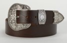 3 piece western buckle set on brown top grain leather belt