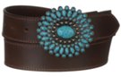 turquoise zuni needlepoint buckle on brown genuine leather belt