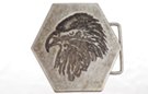 etched eagle head on western belt buckle