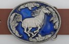 western cobalt enameled galloping wild horse belt buckle