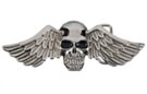 mid-size chrome skull and wings belt buckle