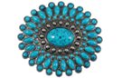 oval turquoise and pewter starburst needlepoint belt buckle